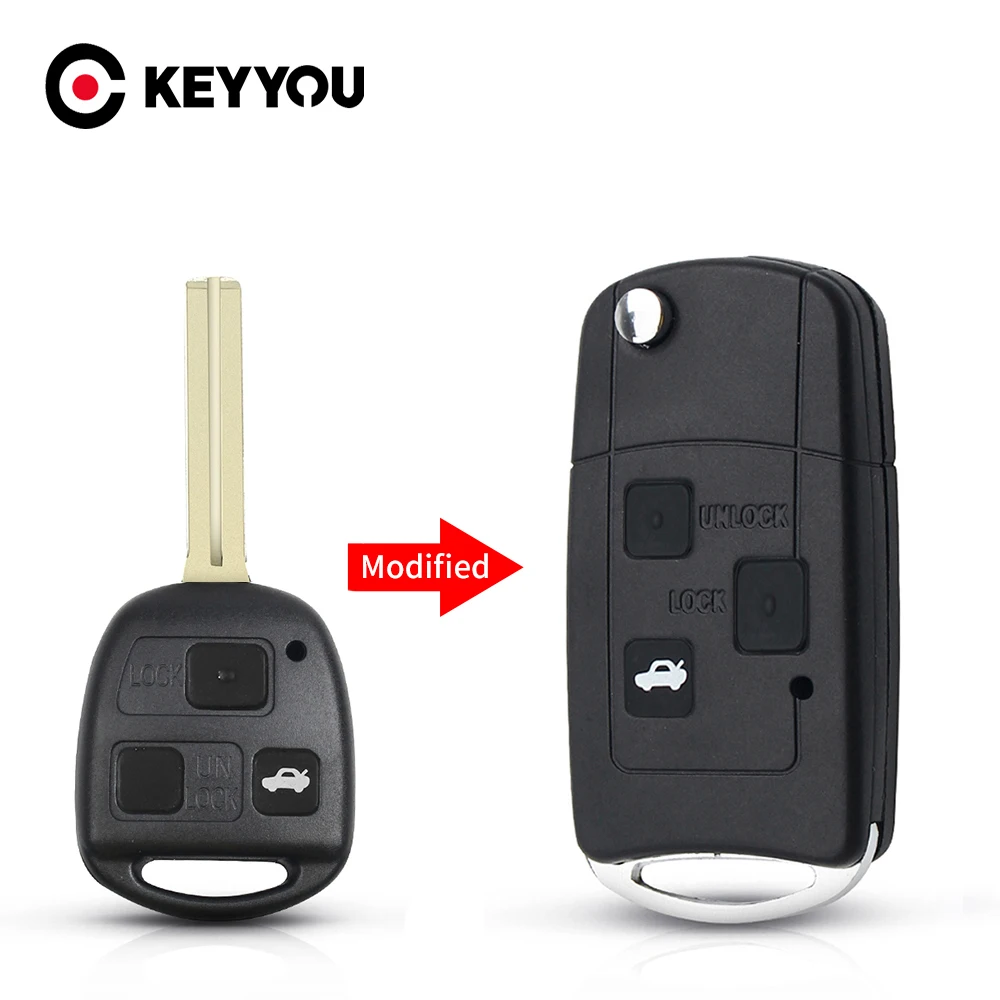 

KEYYOU 2/3BTN Modified Flip Remote Key Shell for Lexus RX300 LS400 LS430 ES330 SC430 IS300 LX470 RX330 RX350 GS300 + Button Pad