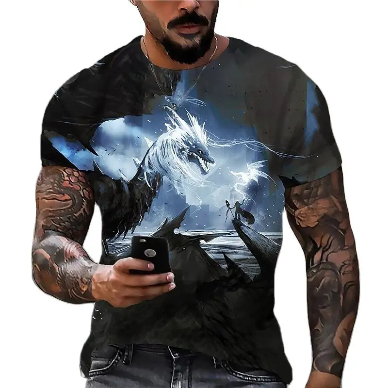 

Fashion Men T Shirts Vintage Dragon Graphic 3D Printed Short Sleeve Summer T-shirt Hirt Oversized Polyester Fiber Clothing
