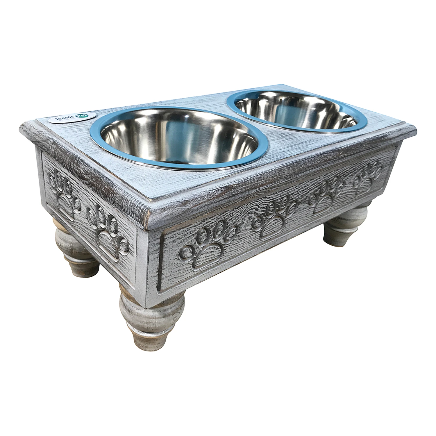 

Raised Stand Antique Gray Large Raised Stand Wooden Pet Double Diner with Stainless Steel Bowls - For Luxurious Comfort & Conven