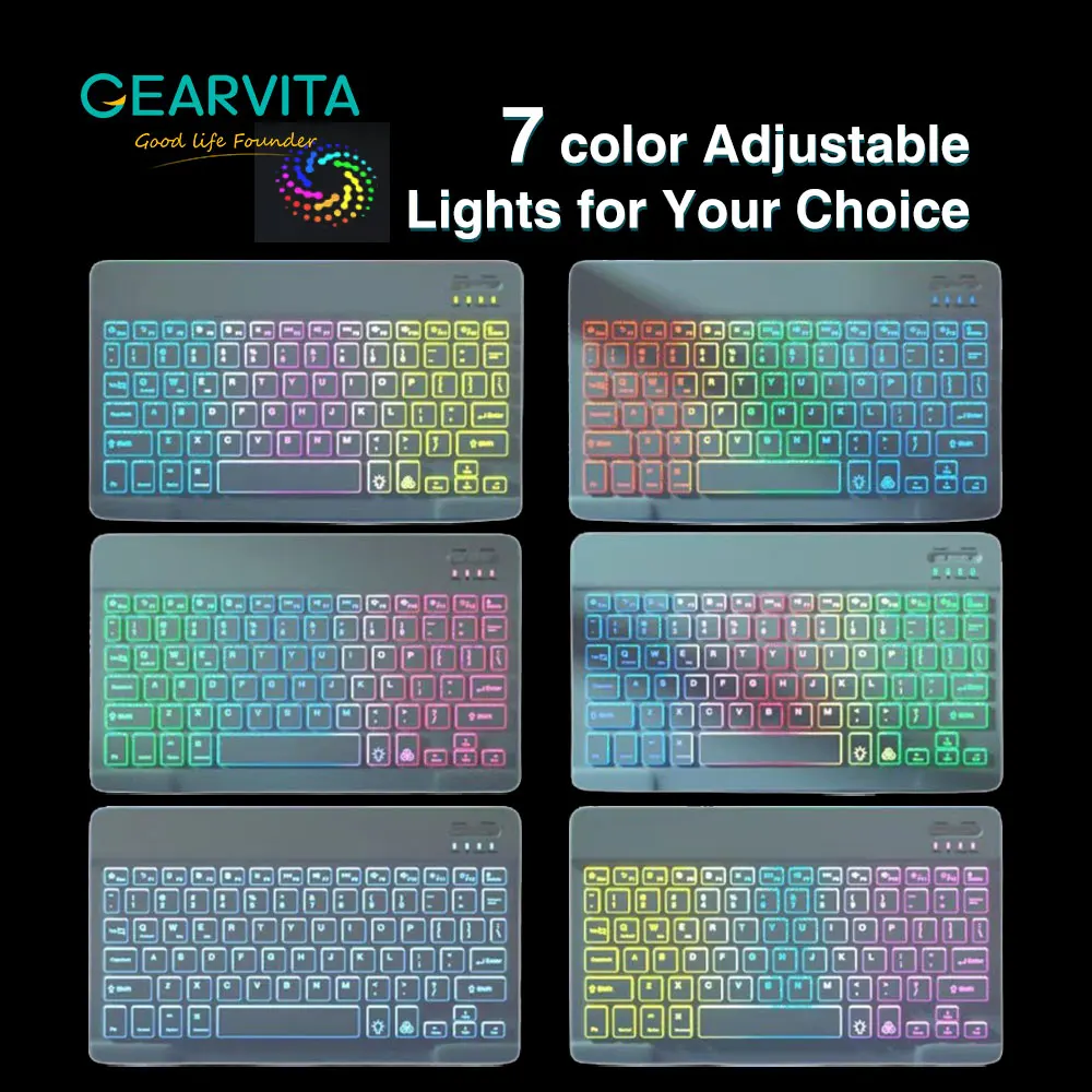 

Wireless Bluetooth Keyboard With Mouse Russian Spanish Hebrew Korean Brazilian Rainbow Backlit Keyboard For iPad Phone Tablet