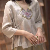 2022 vintage women chinese traditional cotton linen blouse flower embroidery tops qipao traditional hanfu oriental tang suit