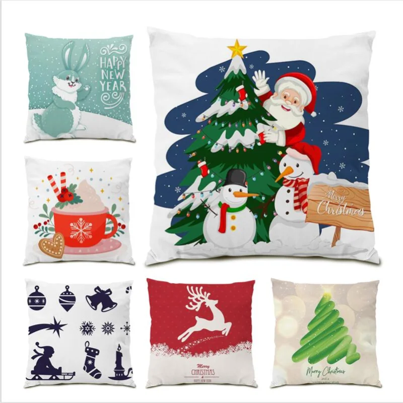 

Cartoon Home Decor Christmas Throw Pillow Covers Santa Claus Cushion Cover 45x45 Gift Living Room Decoration Square Modern E1409