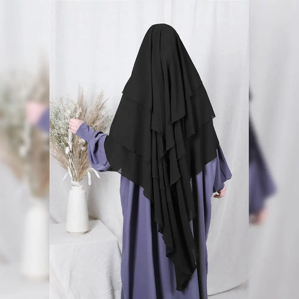 Islamic Headdress Scrafs Prayer Garment Lady Fashion Muslim Khimar Three Layer Ruffles Hijabs Dubai Turkey Arabic Women Turban