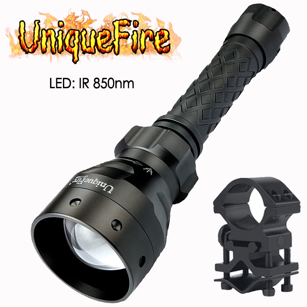 

UniqueFire 1406 IR 850nm LED Flashlight 3 Modes Infrared Light Night Vision Zoom Focus Adjustable Torch with 1'' Scope Mount