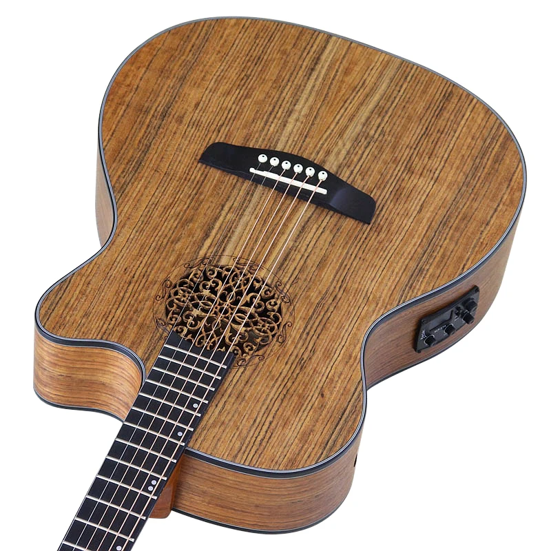 Электрическая акустическая гитара с цветочным отверстием, 6-струнная ель, деревянная Верхняя часть с EQ 40 дюймов, народная гитара для начинающих