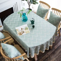 tablecloth oval 185cm twill stripe linen rustic ellipse table cloth dinning home with lace simple modern farmhouse table cover