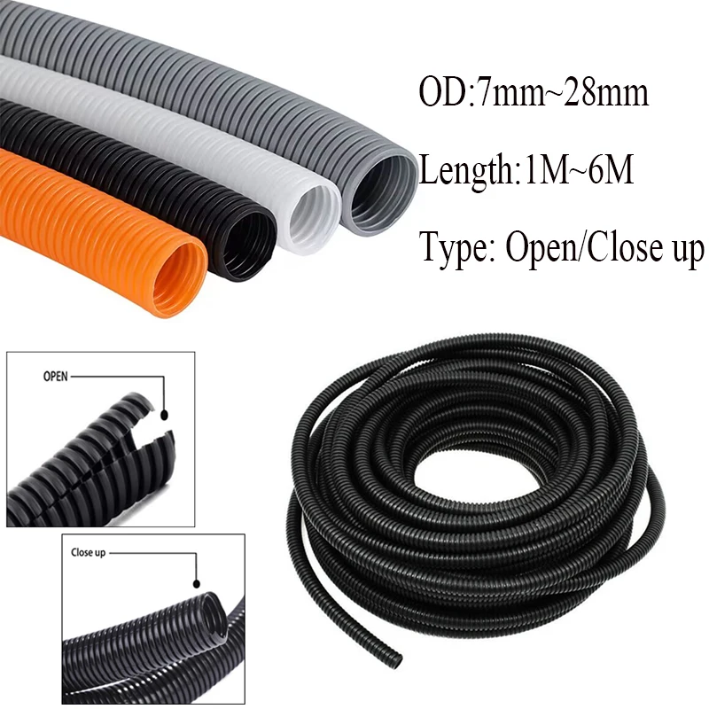 

3/6MInsulation Corrugated Polyethylene tube harness casing Cable Sleeves cord duct cover auto car Mechanical line protecter