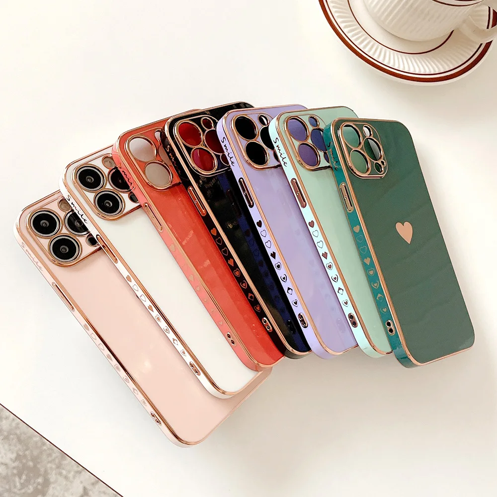 

Soft Love Heart Phone Case For iPhone 11 12 13 Pro Max XS X XR 7 8 Plus 13 Mini SE 2 3 Back Funda IPhone 13 Electroplated Cover