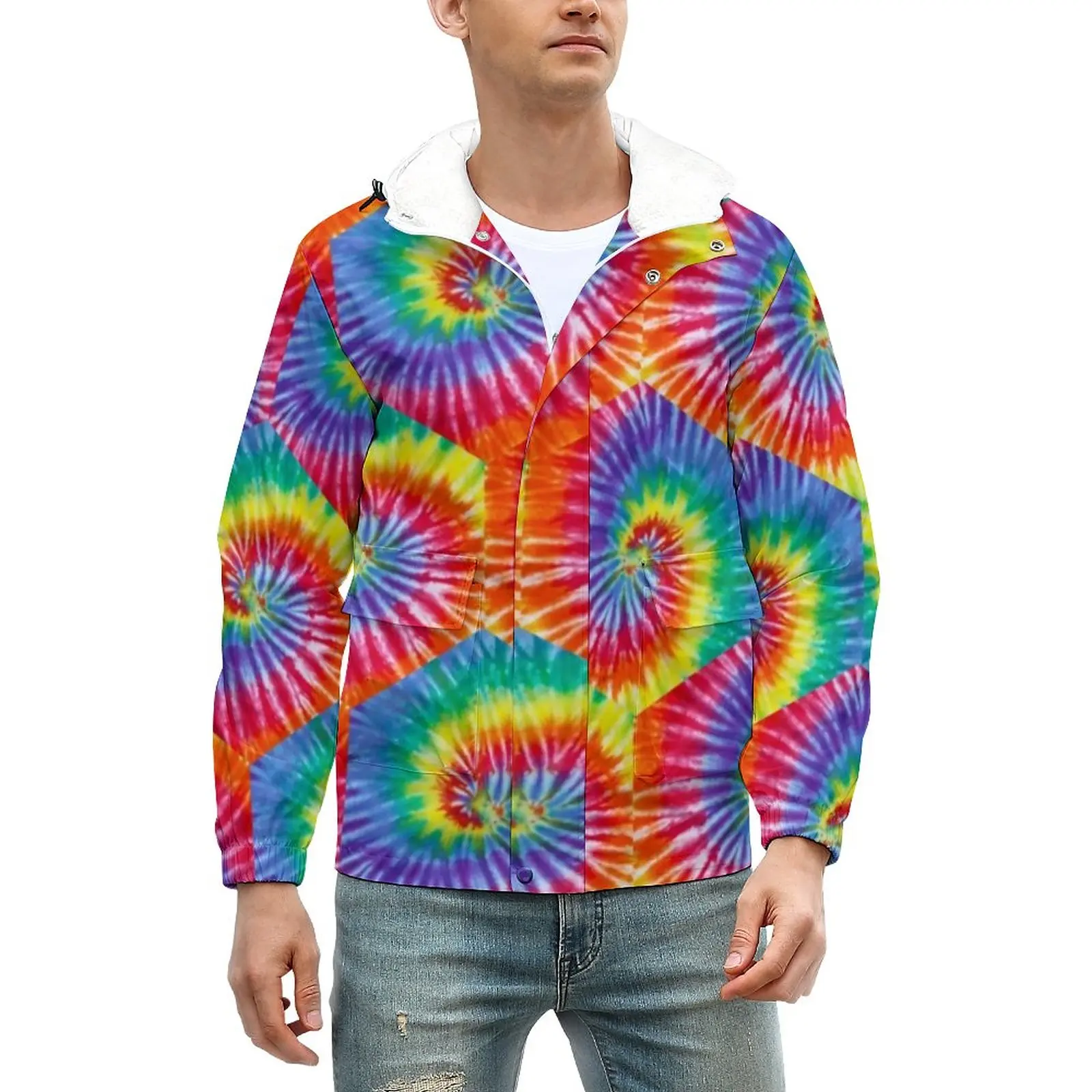

Psychedelic Tie Dye Jackets Mens Hippie Style Warm Winter Coats Streetwear Hooded Casual Windbreak Custom Loose Jacket Plus Size