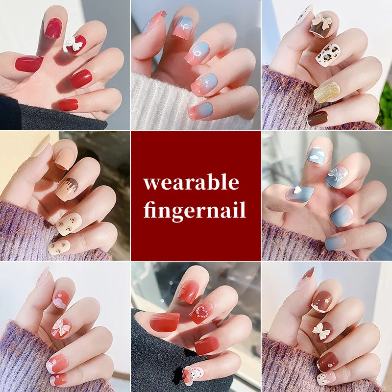 

24 Pcs False Nails Lattice Gradient French Style Wearable Press On Fake Nail Full Cover Artificial Finished Fingernails Manicure