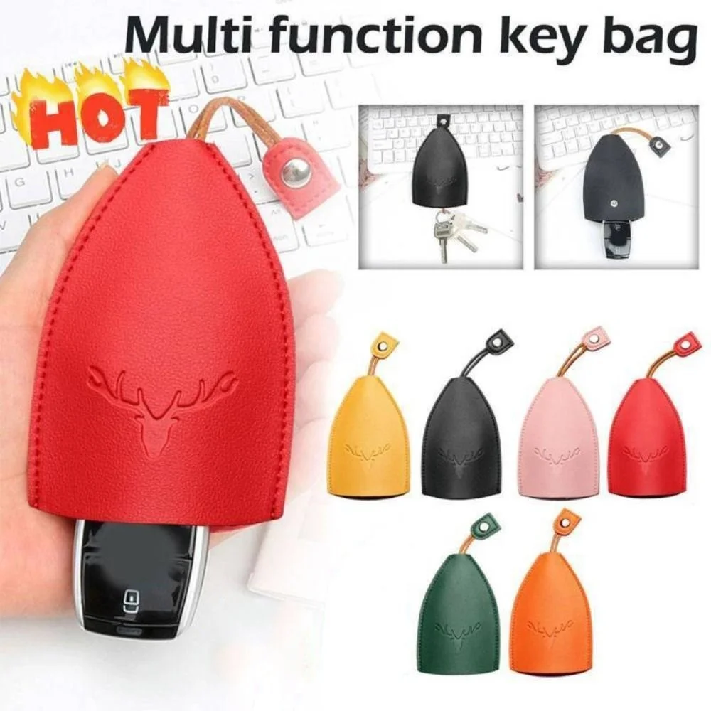 

2Pcs Durable PU Leather Pull Out Car Key Chain Case Bag Cover Large Capacity Not Easy Slip Key Sleeve for Protecting Key