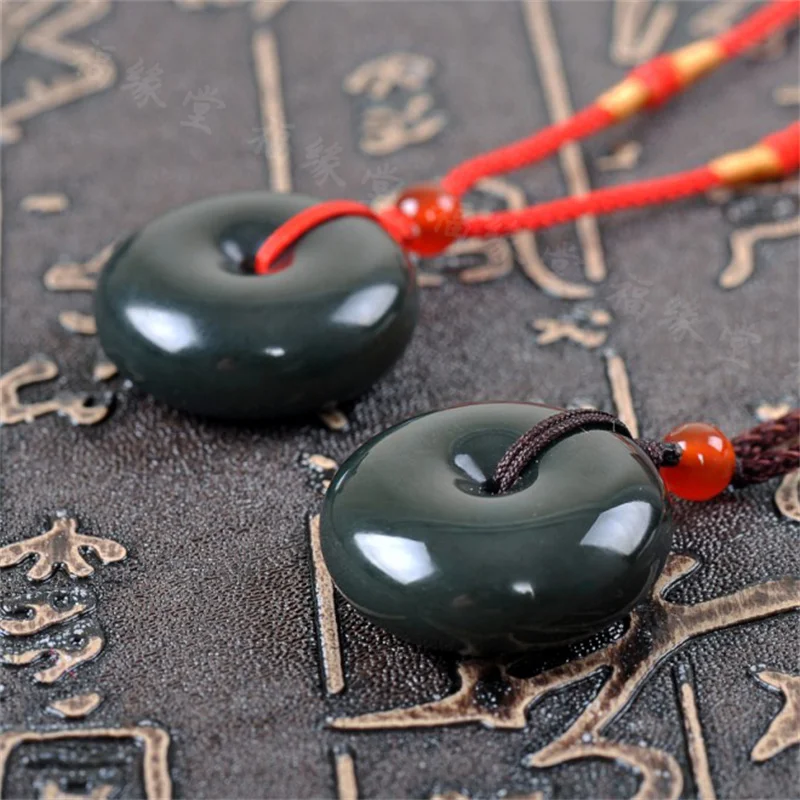 

Hot Selling Natural Hand-carved Hetian Jade Cyan Pingan Buckle Necklace Pendant Fashion Jewelry Men Women Luck Gifts