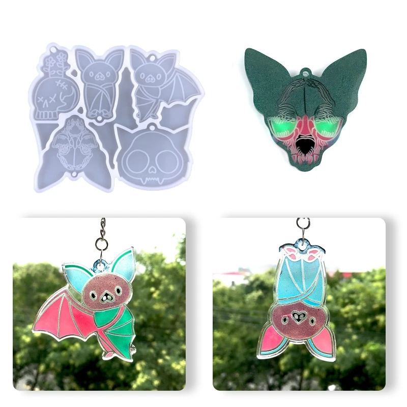 

N1HE Shiny Glossy Halloween Bat Shape Earrings Silicone Molds for DIY Craft Keychain Clay Mold Necklace Epoxy Pendant Jewelry