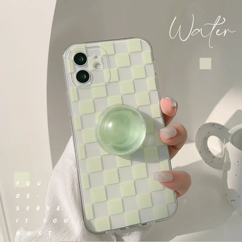 

Retro Crystal ball plaid art Bracket Clear Phone Case For iPhone 14 13 12 11 Pro Max Mini Xr Xs Max 7 8 14 Plus Case Cute Cover
