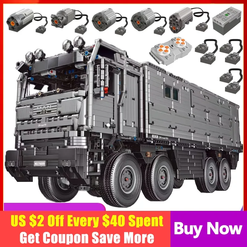 

Technology Building Blocks Rc Man Rv Off-road Luxury Expedition Camper 8x8 Truck Remote Control Bricks Assembly Toys Boy Gift