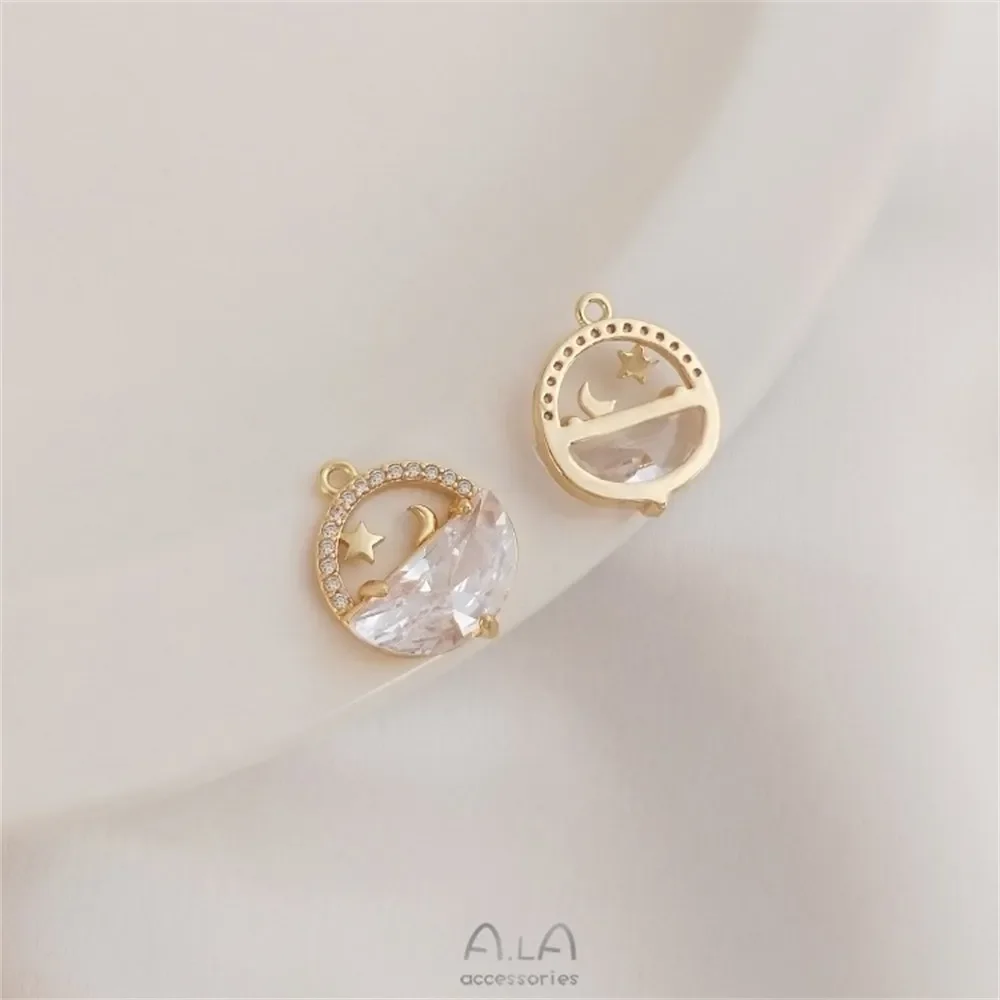14 К позолоченный циркон натюрмодной воды яркая луна круглый кулон ручной работы
