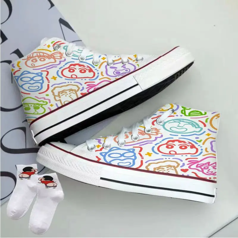 Kawaii Crayon Shin-Chan Canvas Shoes High Top Cute Cartoon Graffiti Versatile Sports for Men and Women Fashion Flat