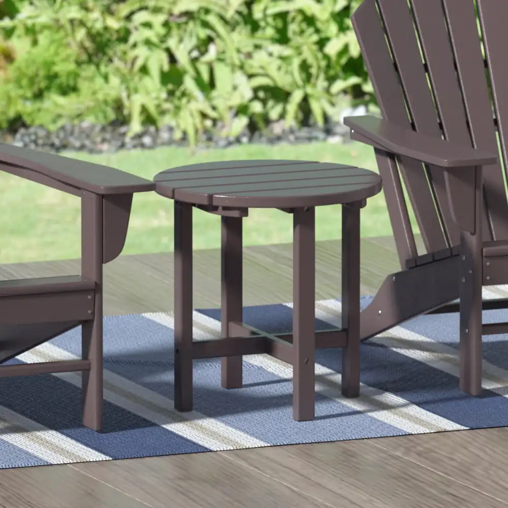 

Garden 18" Inch Round Plastic Outdoor Patio Side Table, Dark Brown