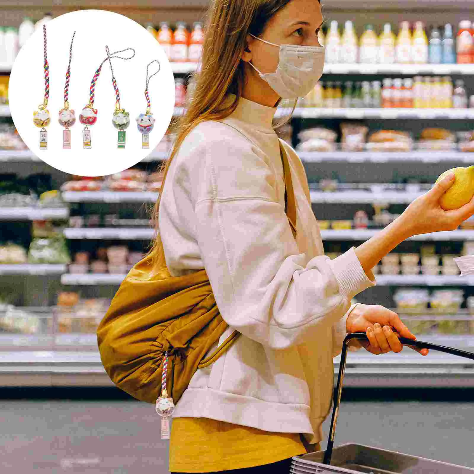 

5 Pcs Ceramic Lucky Cat Auspicious Pendant Chic Lanyard Decor Lovely Phone Chain Japanese Amulet