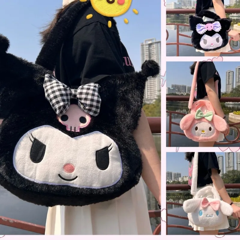 

Sanrio Kuromi Melody Cinnamoroll Bags For Women 2023 Fashion Large Capacity Plush Kawaii Shoulder Bags Girl Y2k Cute Handbags
