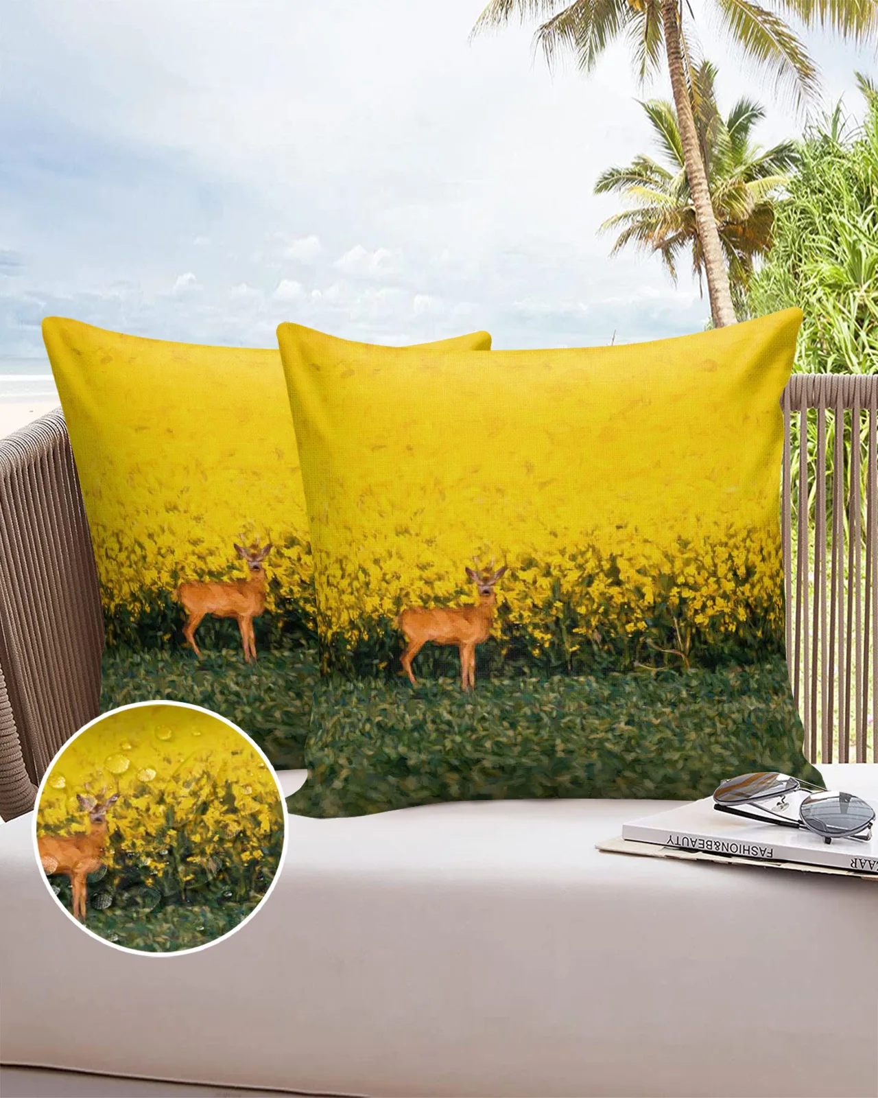 

Oil Painting Flower Field Deer Home Sofa Pillowcase for Living Room Balcony Glasshouse Decor Office Cafe Wrist Cushion Cover
