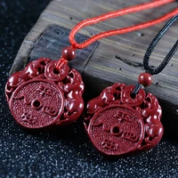 hot selling natural hand carve cinnabar in and out of pingan necklace pendant fashion jewelry men women luck gifts amulet