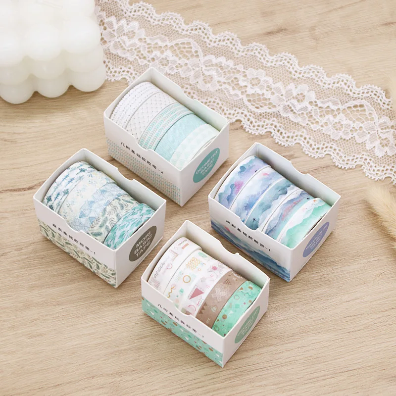 

4pcs/set Retro Geometry Washi Tape Set Diary DIY Decoration Student Stickers Kawaii Korean Stationery Office Supplies