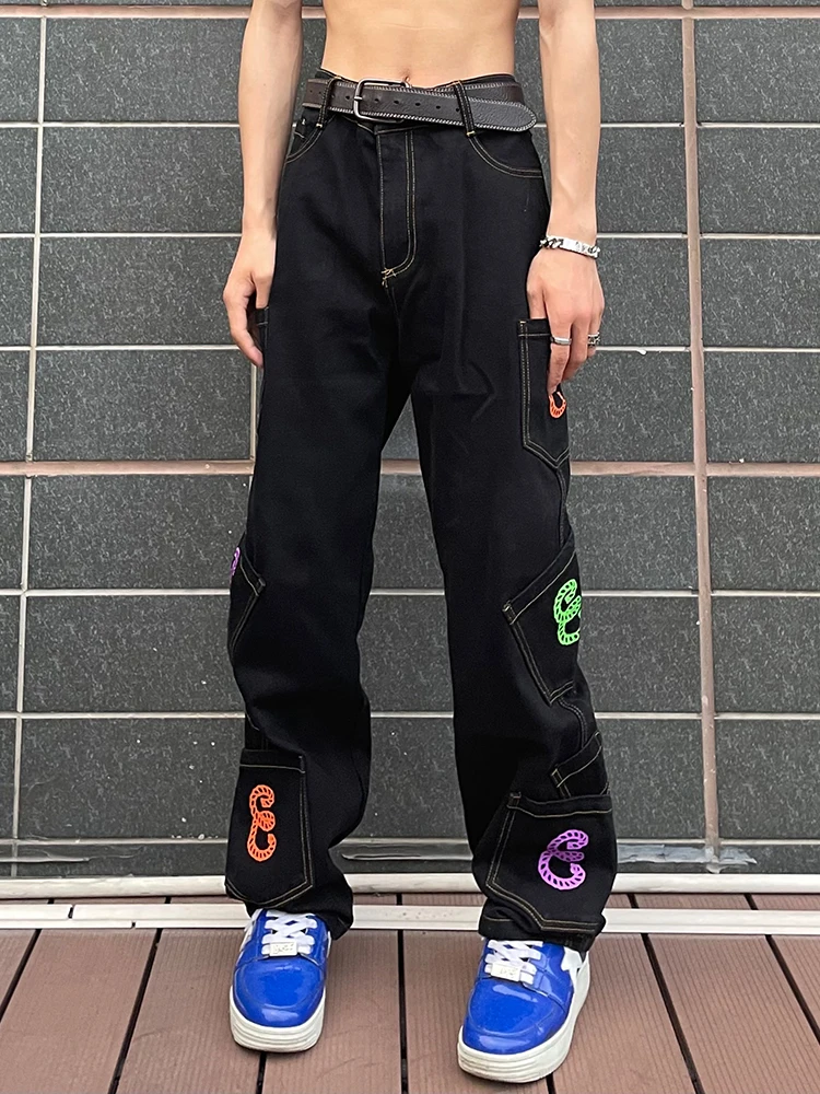 Hip-hop Design Letter Embroidery Y2k Jeans Men and Women's Same Style Straight Loose Wide-leg Workwear Casual Pants Ins Hot Sale
