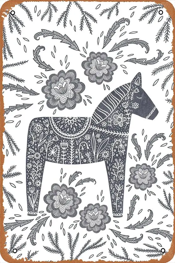 Шведский серый постер с изображением лошади и дальнего света настенный