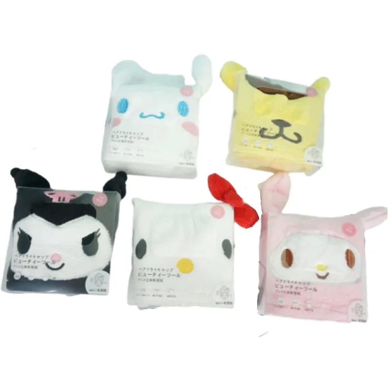 

Шапочка для сушки волос Kawaii Anime Cinnamorol Mymelody Kuromi, мягкое Коралловое флисовое впитывающее полотенце для сушки волос, подарок на день рождения и ...