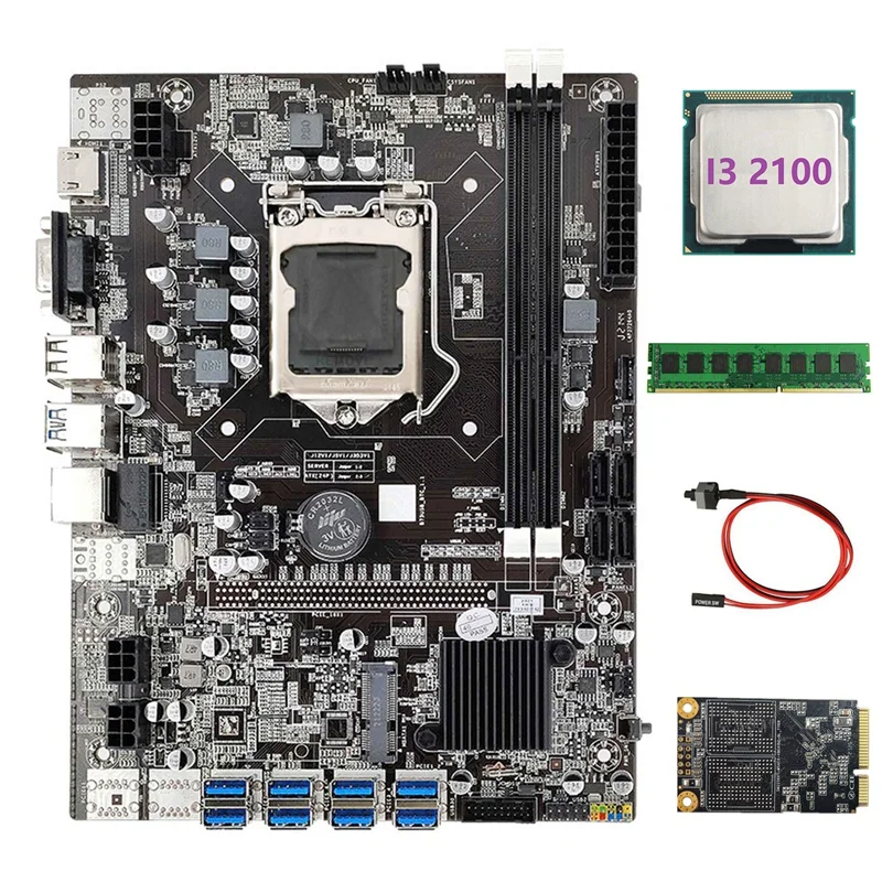 Семейная материнская плата USB BTC для майнинга + I3 2100 ЦП DDR3 4 Гб 1600 МГц ОЗУ 128G MSATA SSD