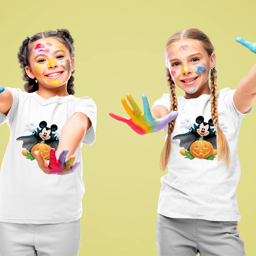 

Disney Kids Хэллоуин серия футболка с принтом Микки Маус платье вампира Высокое качество детская футболка с коротким рукавом одежда