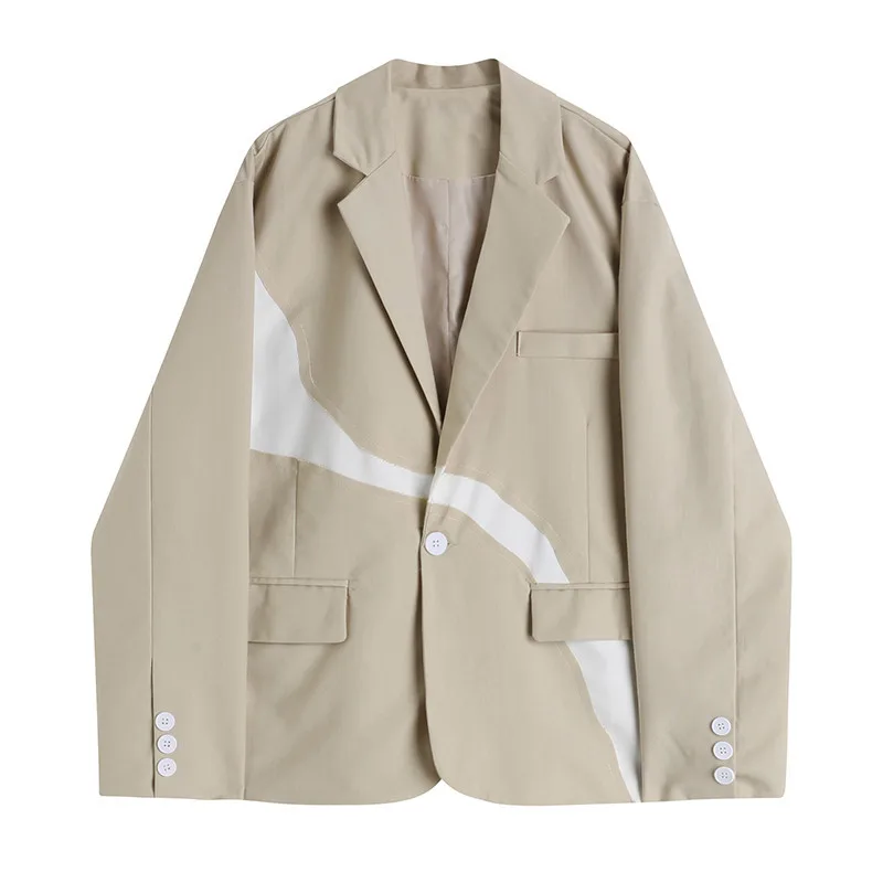 

Fashion Women's Blazer Spring Autumn Turn-down Collar Long Sleeve Jacket Single Button Patchwork Color Loose Female Suit Coat