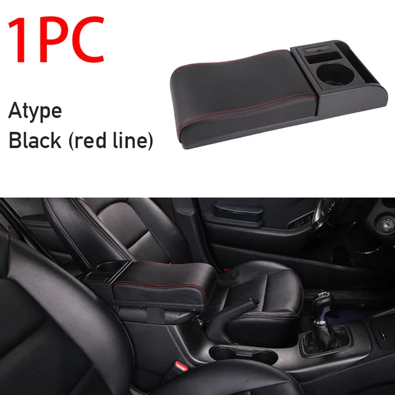 

Car Armrest With Cup Holder Universal Pu Leather Storage Box Soft Elbow Suppoty Cushion Movable Armrest Pad