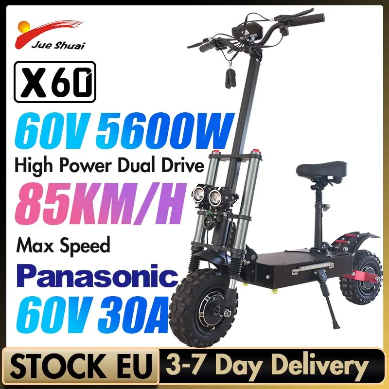 

60V 30A Panasonic Battery Powerful Electric Scooter 5600W Dual Motor E Scooter 85KM/H Max Speed Patinete Elétrico Adullto