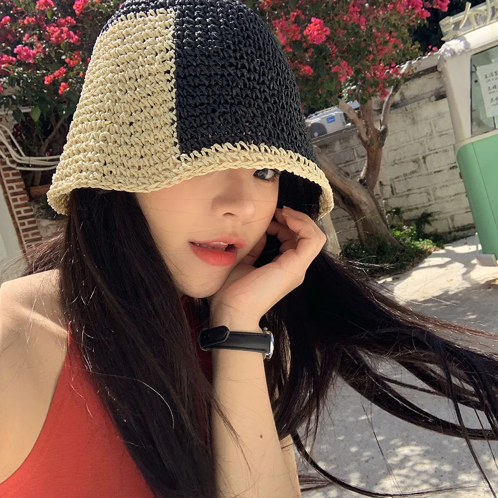 

Patchwork women's beach 2022 Bucket hat Women hat summer hat Beach outing straw hat women Fisherman hat hat ladies sunshade hat