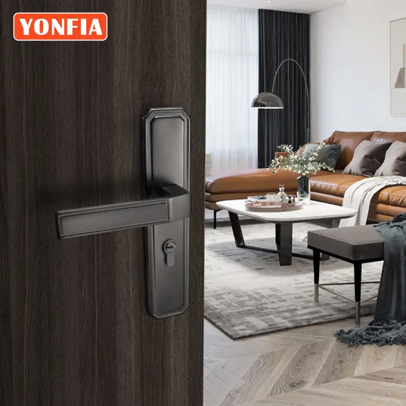 

Дверная ручка YONFIA A8203P28, матовая черная панель, внутренняя дверная ручка для дома, деревянная внутренняя пластина, дверная ручка, замок для д...