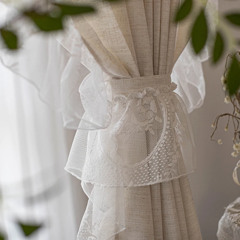 Белые кружевные полузатемняющие шторы с рюшами для спальни занавески из