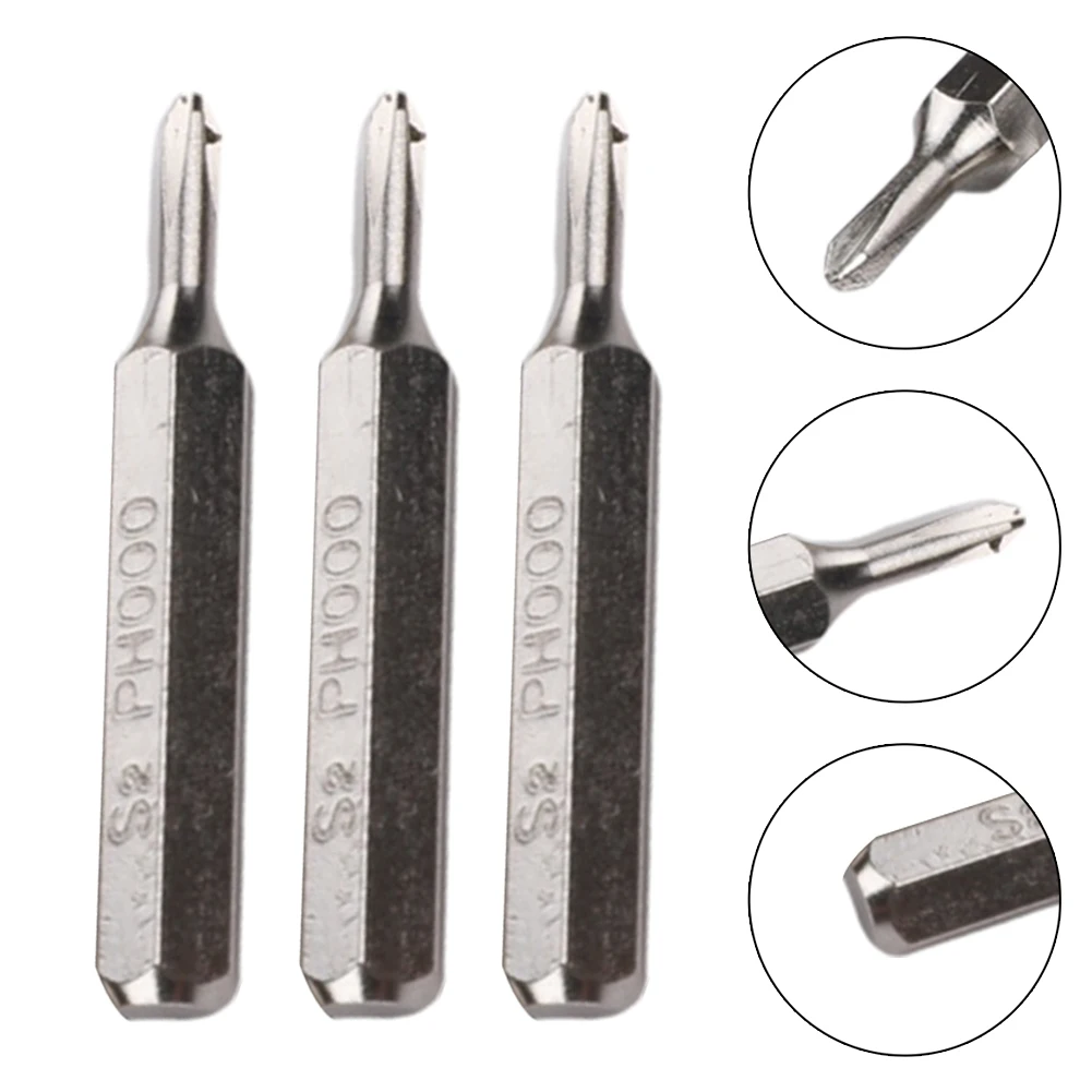 

Brand New Screwdriver Bits Cross Screwdriver For Power Tools Magnetic Bits PH000 Sandblasted/Chrome Silver Steel Wearproof 3 Pcs