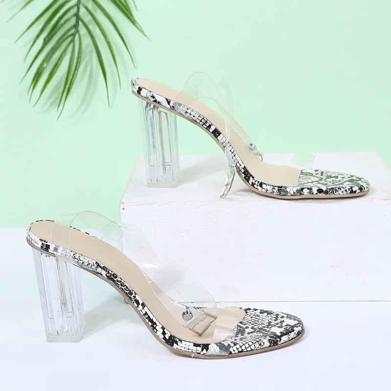 Peep Toe Women Sandals Ankle Strap High Heel PVC Clear Crystal Transparent Classic Buckle High Quality Women Shoes Plus Size 43