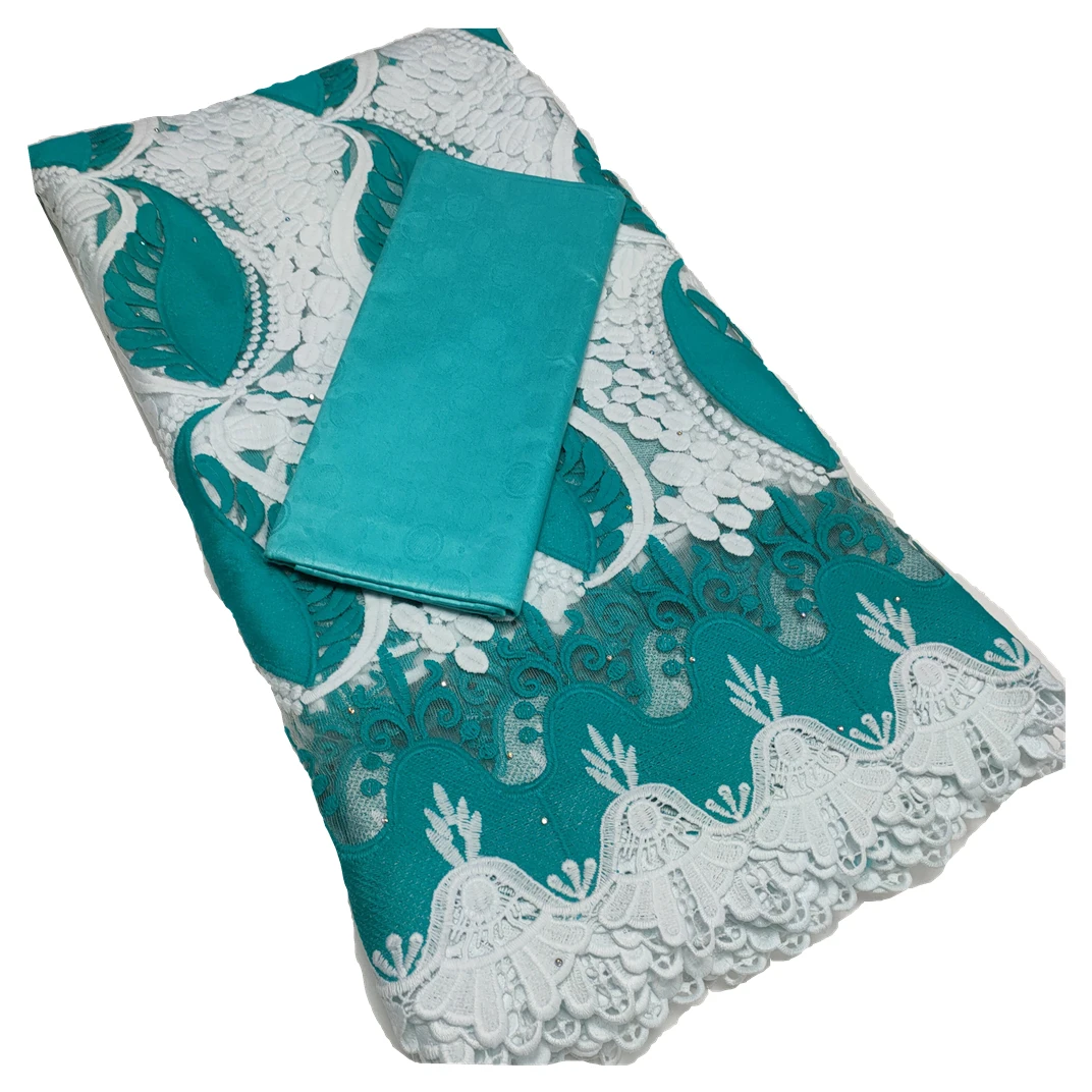 Новая модная африканская кружевная ткань с блестками в зеленом роде Шелковое