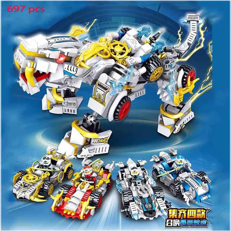 

MOC New Creative Dinosaur Chariot Four-In-One Model Building Blocks Dinosaur Chariot Series Children's Educational Toy Gift DIY