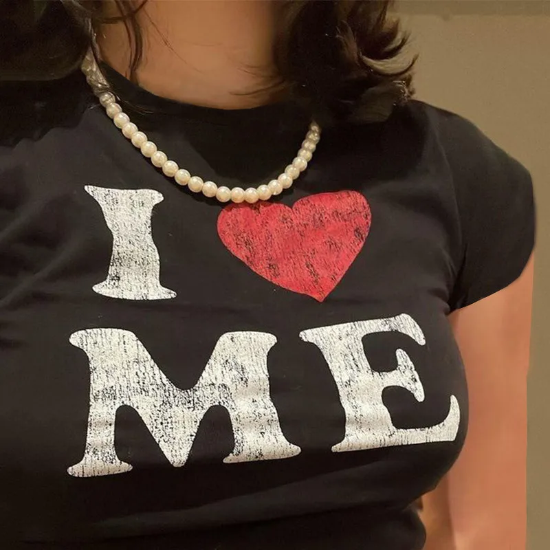 

Футболка женская с коротким рукавом и принтом «I LOVE ME»