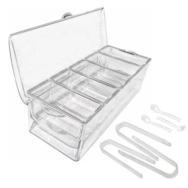 

Condiment Server Detachable 5 Compartment Condiment Tray Ice Cooled Condiment Serving Container Chilled Garnish Tray Bar Caddy
