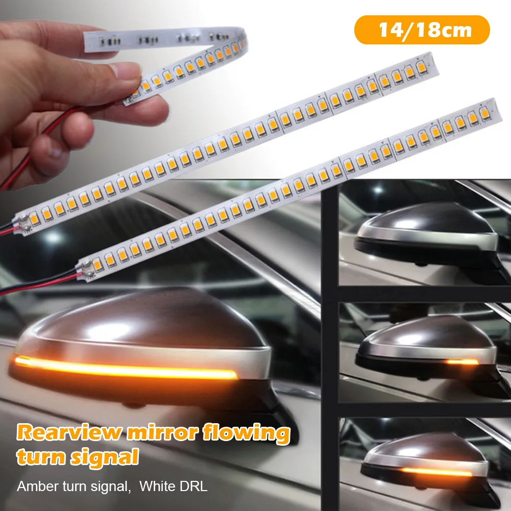 2PCS Car Rearview Mirror Turn Signal Flexible LED Flowing Strip Light 12V Amber White Turn Signal DRL Dynamic Driving Lamp