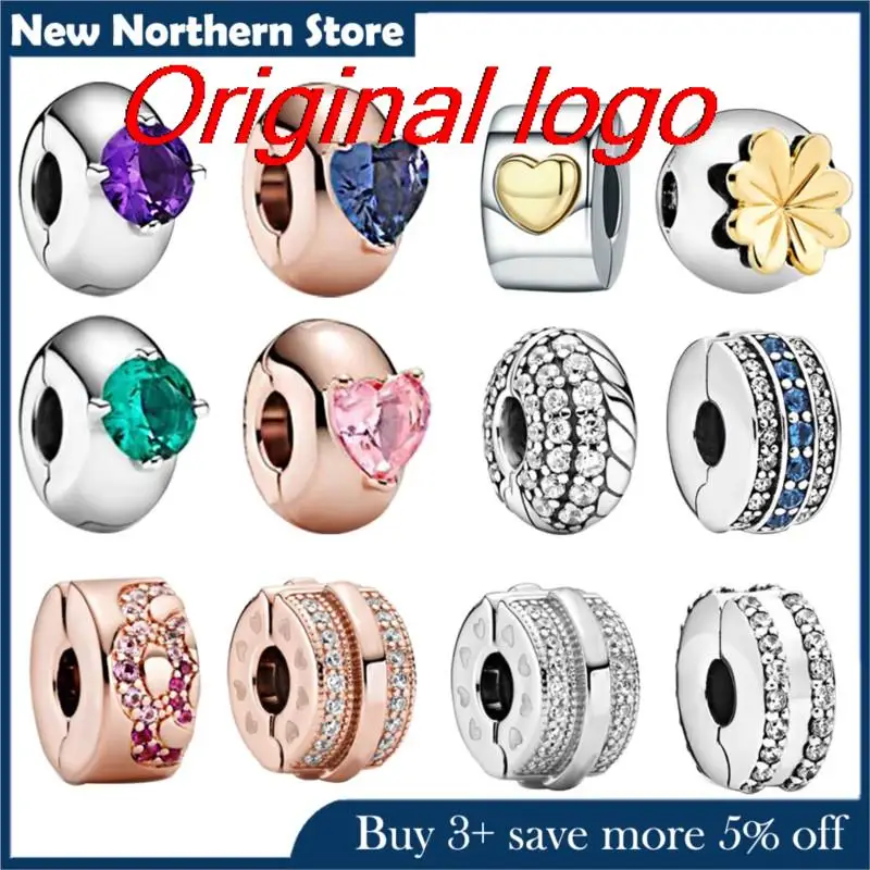 

New 925 Sterling Silver Beads Classic Style Sparkling Leaves Heart Clip Charms Fit Original Pandora Bracelets Women DIY Jewelry