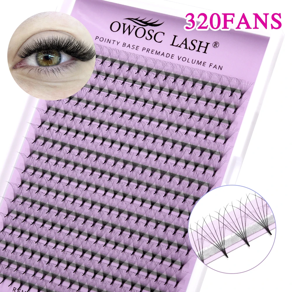 OWOSC Pointy Base Premade Volume Fans Eyelash Extension 3D/6D/8D/10D/12D/14D Individual Sharp Pointy Stem 320 fans Custom Logo