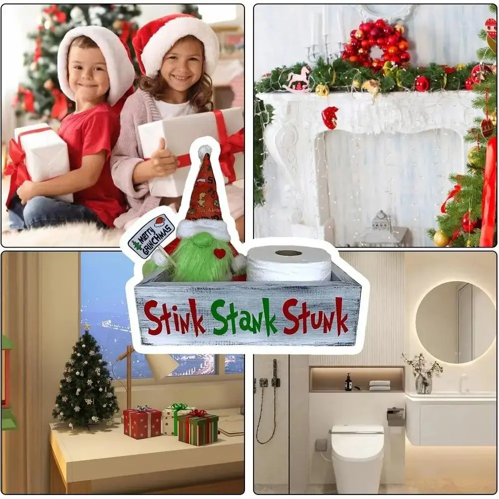 

Wooden Christmas Bathroom Decor Box New Christmas Dwarf Storage Tool Christmas Wooden Box Toilet Paper Storage Box Christmas