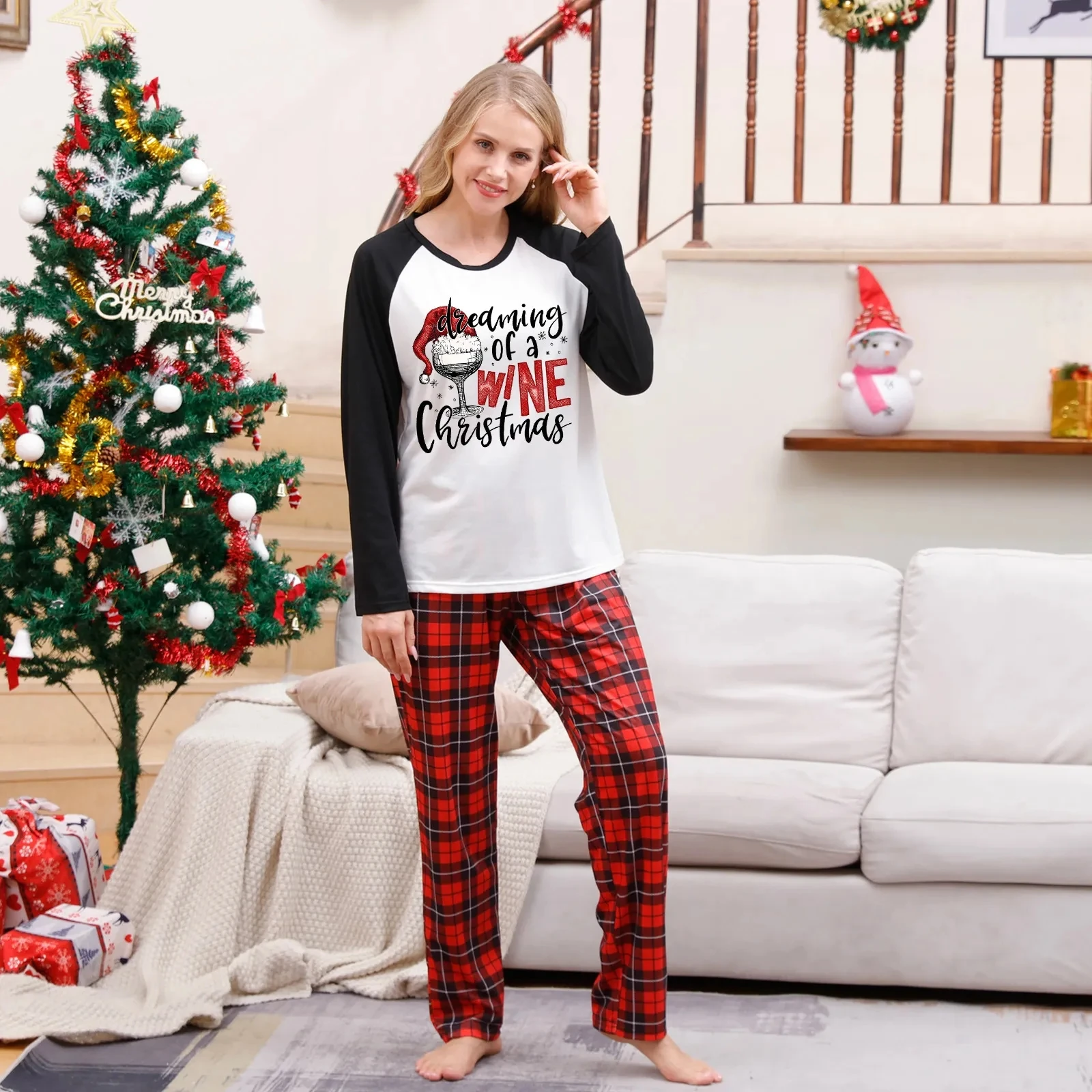 

Plaid Christmas Pajamas Long Sleeve Father Mother Kids Family Matching Outfit Set Gnome Print Daddy Son Mommy Daughter Me Baby