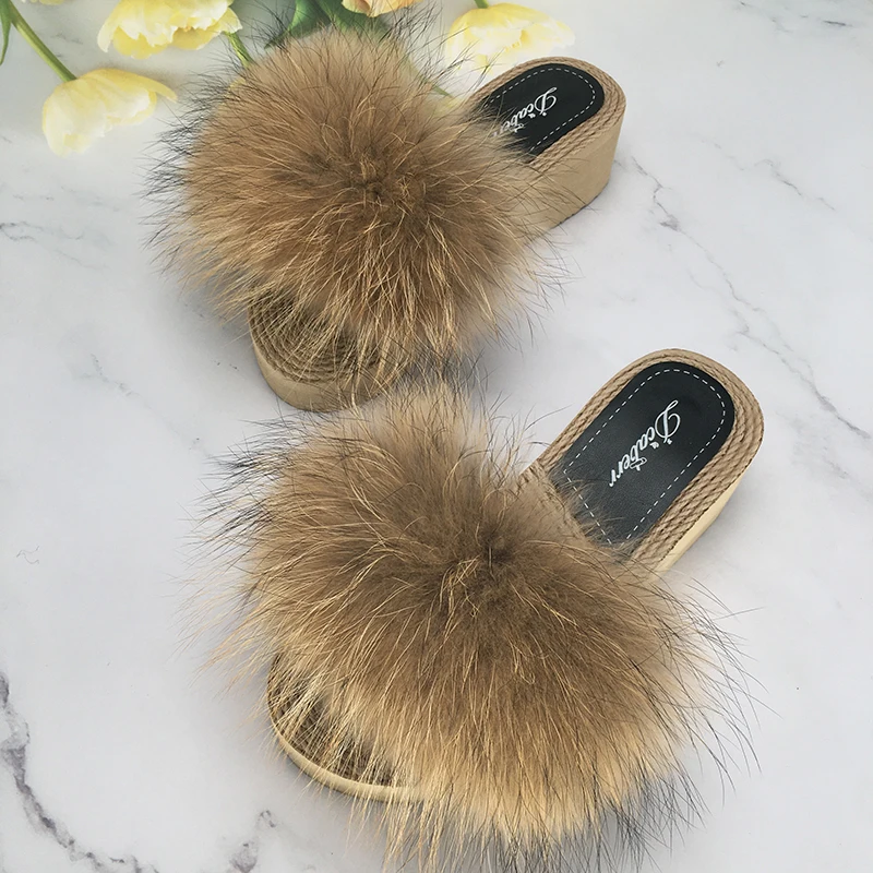 

Platform Shoes Woman Luxury Women's Wedges Slippers Female Fluffy Slippers Womens Sandals Heel Sandal Flipflop Summer New 2022